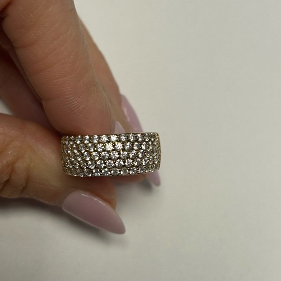 Pave White CZ Yellow Sterling Silver Half Eternity Band Size # 7 - Picture 3 of 8